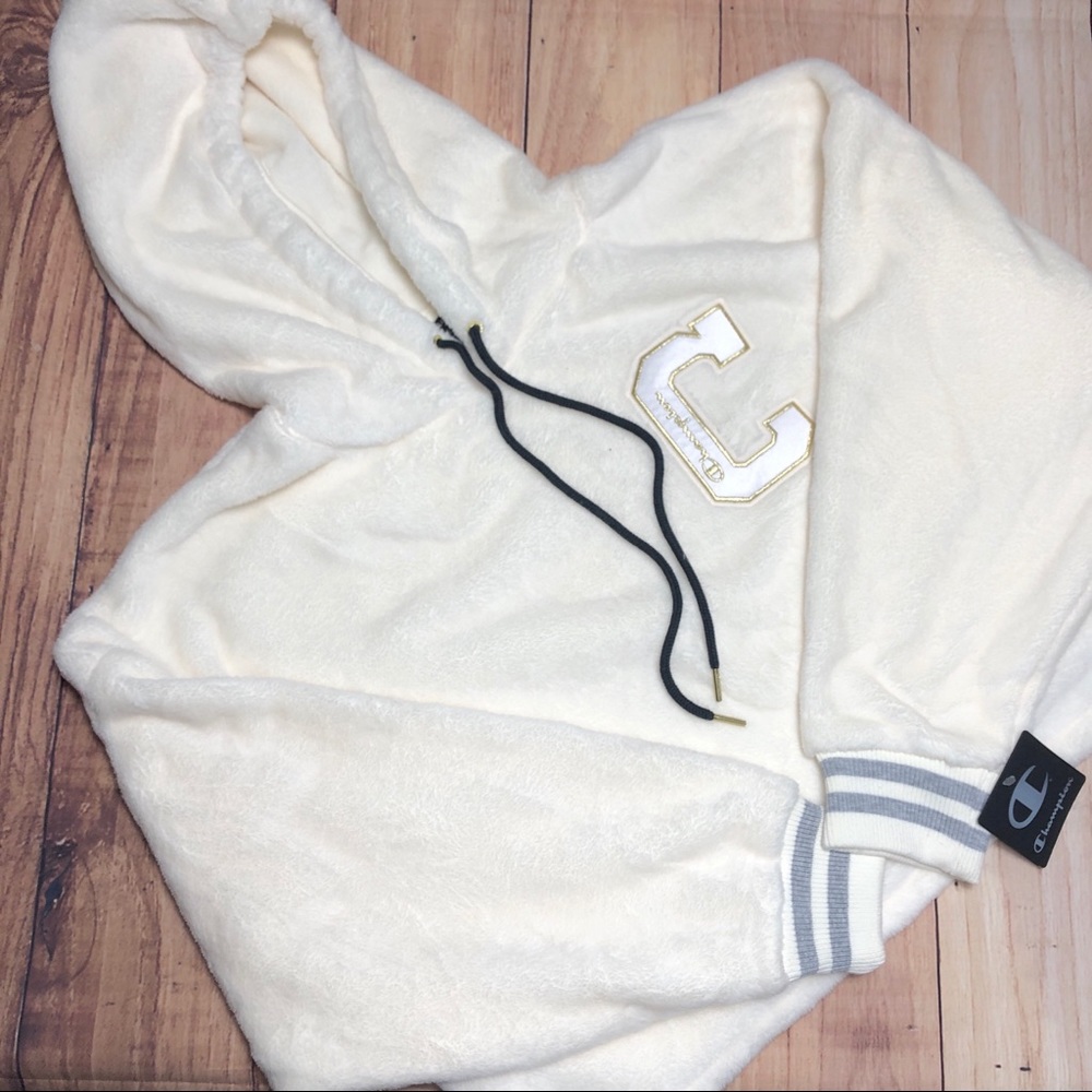 New Champion Cropped Cozy Fleece Hoodie Size XL
